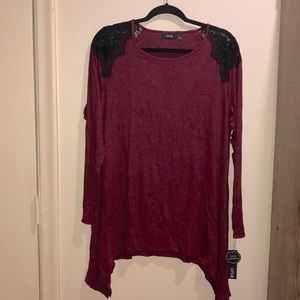 Apt 9. Long sleeve lace shoulders flair shirt